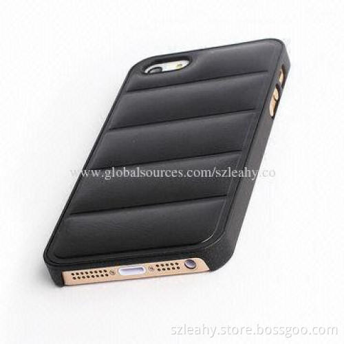 Rubber PC Case for iPhone 5, with PU Leather Stick, Various Colors are Available
